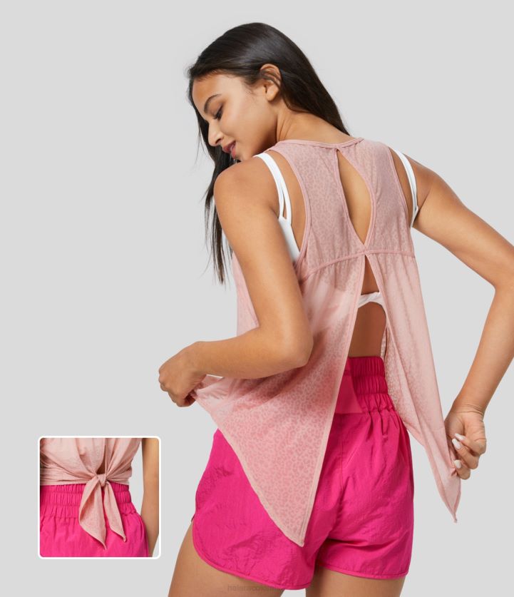 ropa activa rosa polvo de estrellas BBV2NZ1739 mujer Halara Top deportivo sin mangas con abertura y abertura en jacquard de leopardo con abertura transparente