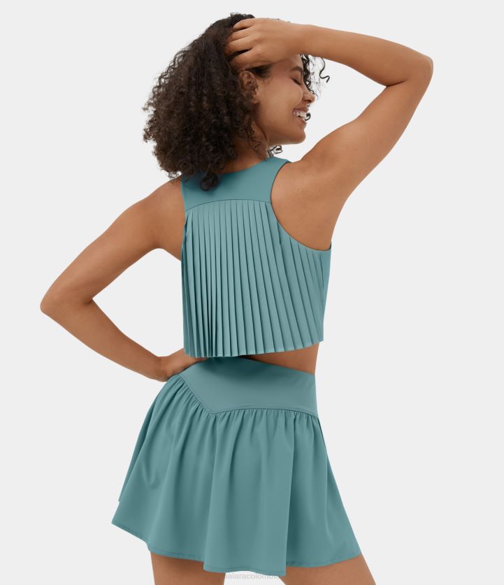 ropa activa ártico BBV2NZ1752 mujer Halara Camiseta sin mangas informal de secado rápido, recortada, plisada, con cuello en U, en contraste