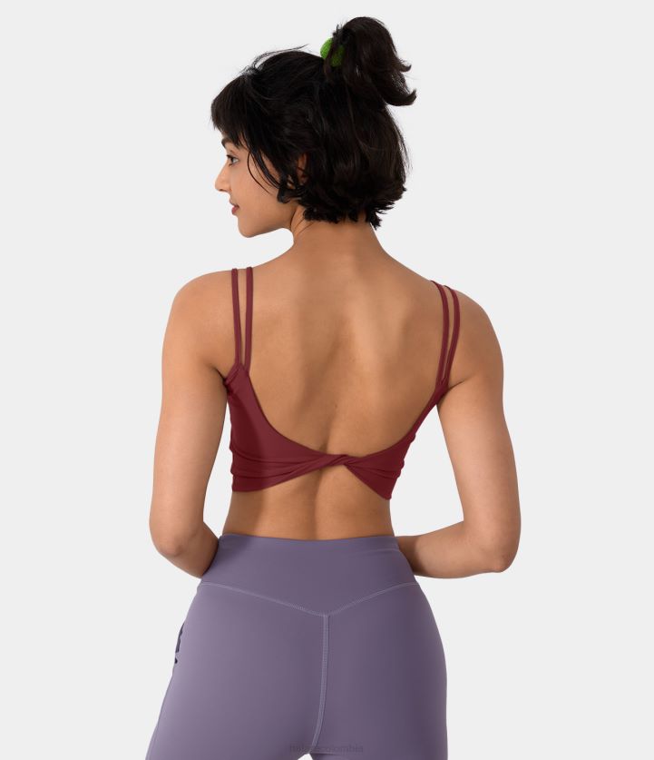 ropa activa vino profundo BBV2NZ1670 mujer Halara Camiseta sin mangas de yoga recortada retorcida y sin espalda con tirantes dobles