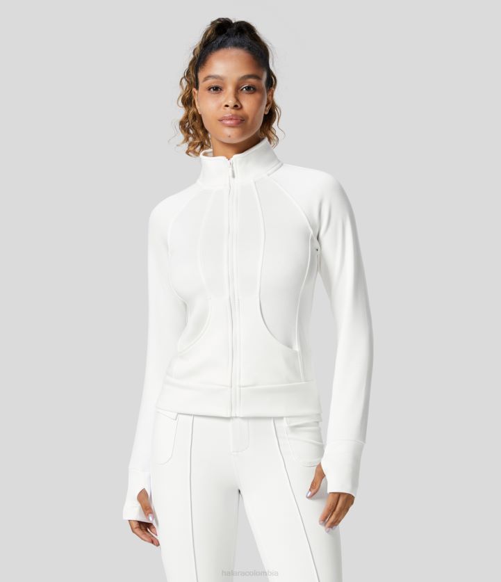 ropa activa blanco BBV2NZ2035 mujer Halara chaqueta de yoga delgada con cremallera y bolsillo lateral con orificio para el pulgar y cuello alto