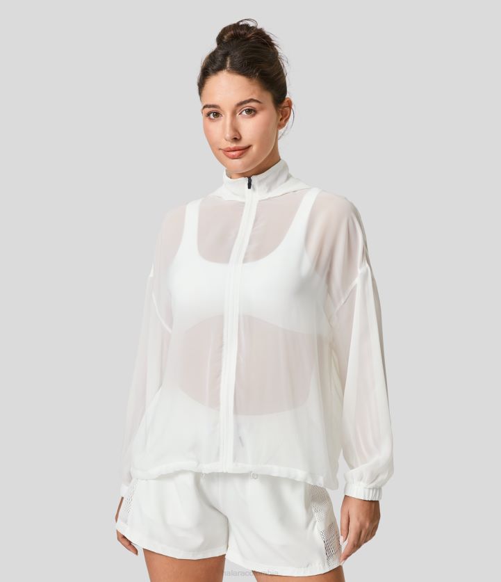 ropa activa blanco BBV2NZ2044 mujer Halara Chaqueta de gasa extragrande transparente con cordón ajustable y cremallera y capucha para senderismo