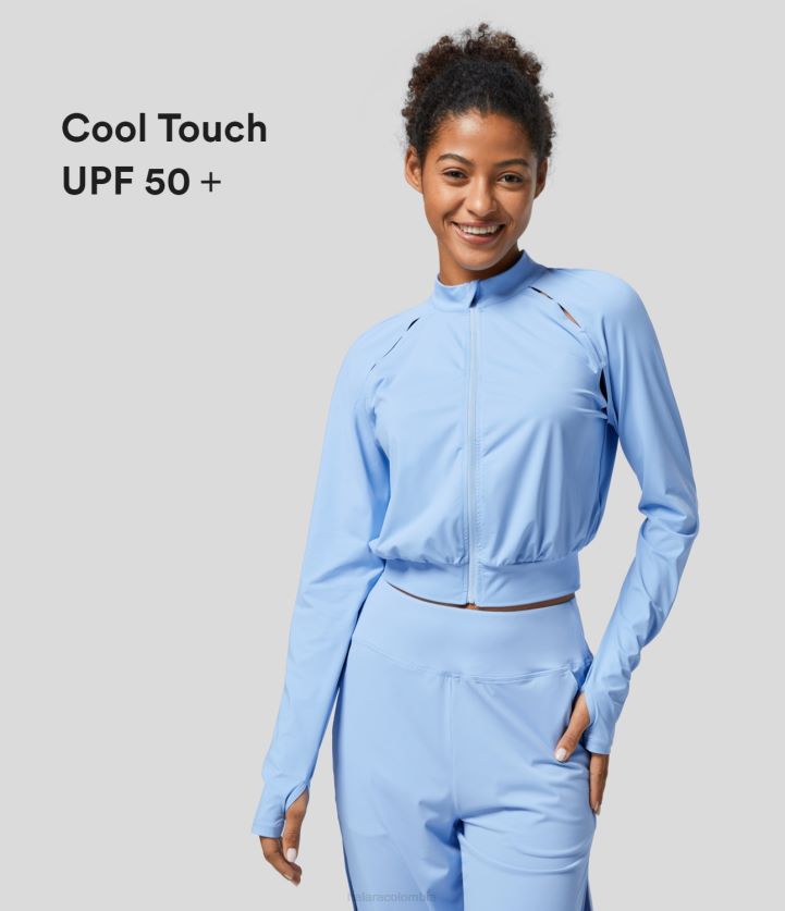 ropa activa canal holandés BBV2NZ2043 mujer Halara chaqueta de yoga de tacto fresco con abertura para el pulgar y cremallera con cuello alto