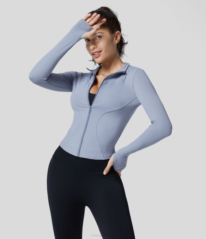 ropa activa niebla del niágara BBV2NZ2032 mujer Halara chaqueta de yoga con abertura para el pulgar y cremallera