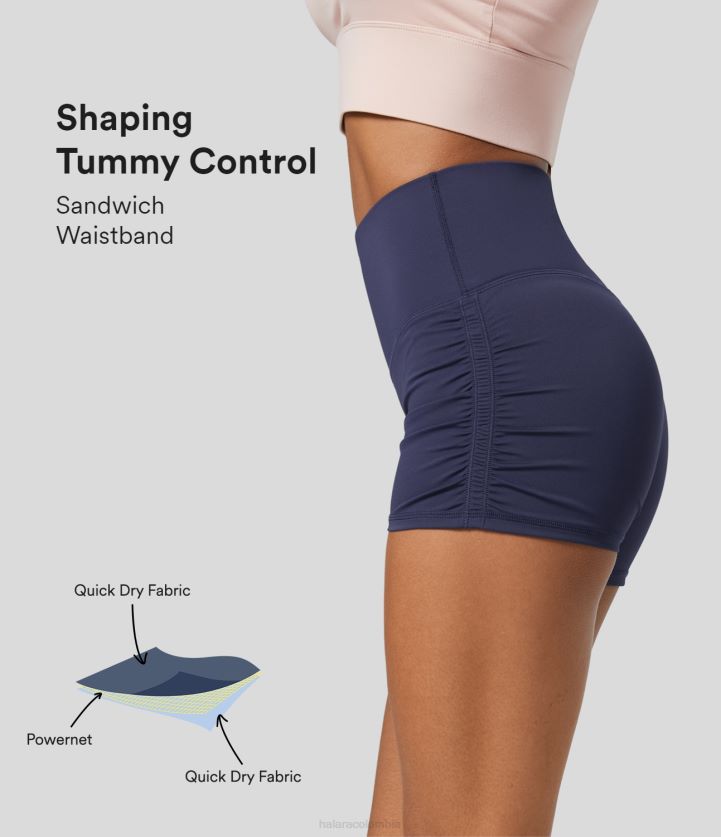 ropa activa amanecer morado BBV2NZ1414 mujer Halara pantalones cortos de motociclista para correr de secado rápido, fruncidos, con cintura alta y control de barriga, de 2,5''