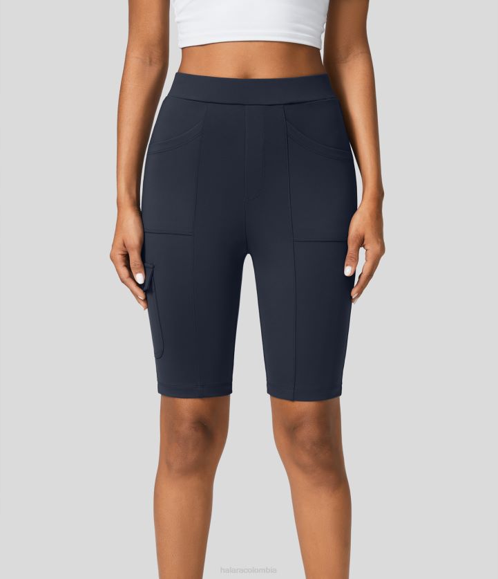 ropa activa azul medianoche BBV2NZ1422 mujer Halara pantalones cortos de motociclista de trabajo con múltiples bolsillos y cintura alta de 8''