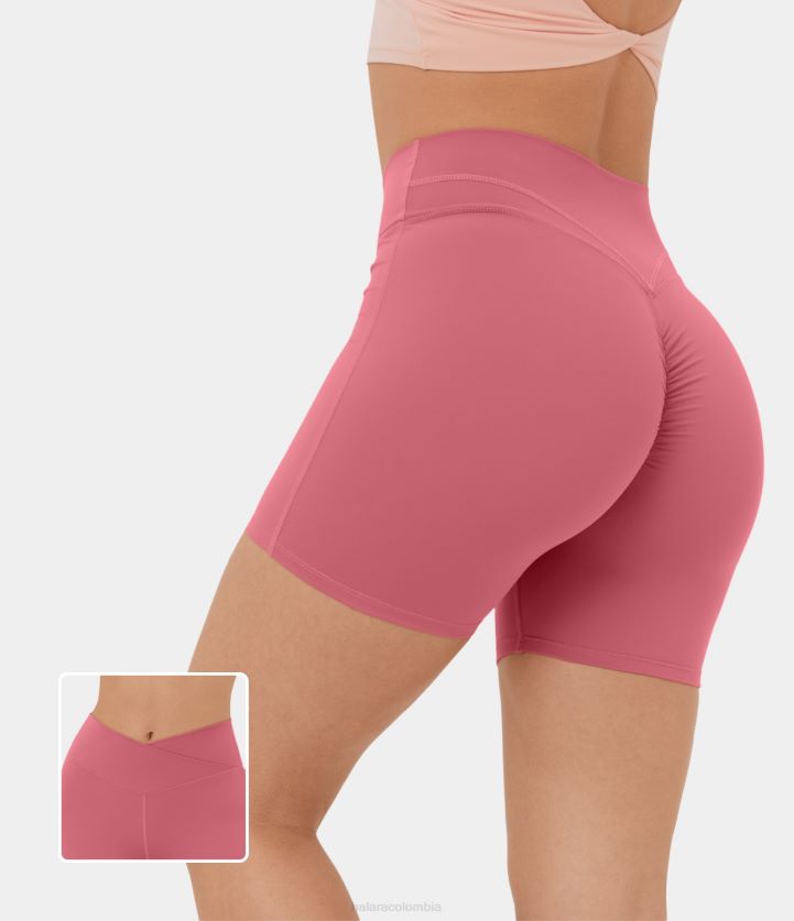 ropa activa begonia roja BBV2NZ1279 mujer Halara pantalones cortos de yoga fruncidos cruzados de cintura alta de felpa softlyzero de 5''