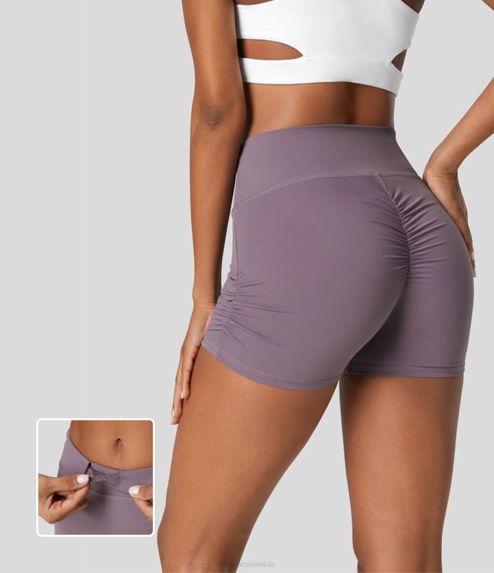 ropa activa cinabrio morado BBV2NZ1423 mujer Halara Softlyzero pantalones cortos de yoga con pliegues elásticos interiores ajustables y cintura alta de 3''