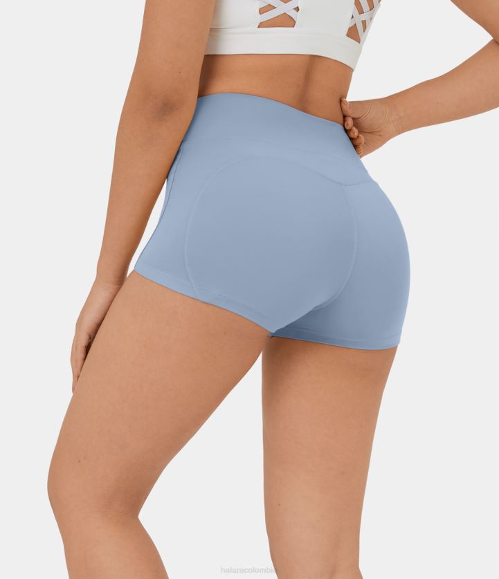 ropa activa gris claro azul BBV2NZ1441 mujer Halara pantalones cortos ciclistas de yoga de cintura alta de felpa softlyzero de 2''