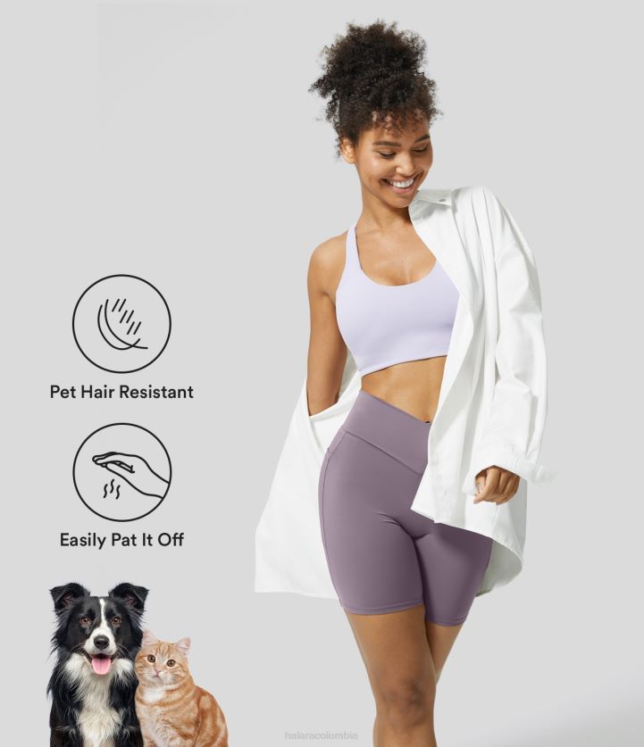 ropa activa hibisco morado BBV2NZ1283 mujer Halara Patitoff pantalones cortos de motociclista con bolsillo lateral cruzado resistente al pelo de mascotas de 7''