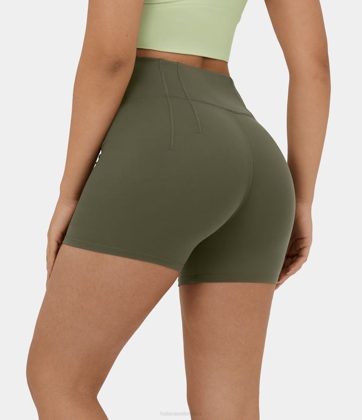 ropa activa hierba gris verde BBV2NZ1435 mujer Halara softlyzero pantalones cortos ciclistas de yoga lisos de talle alto y felpa de 5''