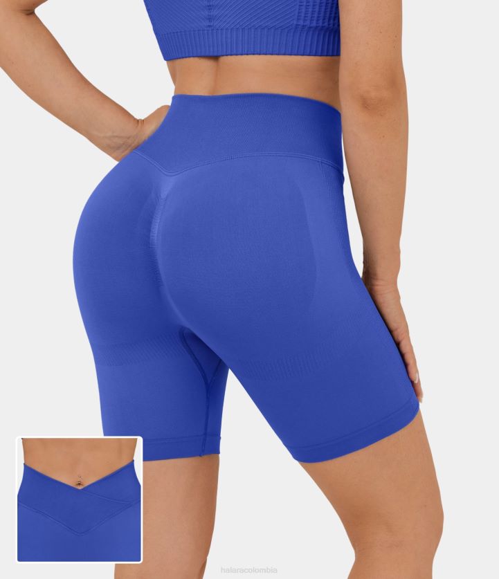 ropa activa loto azul BBV2NZ1303 mujer Halara shorts ciclistas de yoga fruncidos, cruzados, de talle alto, fluidos y sin costuras