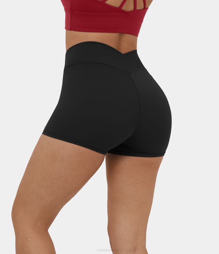 ropa activa negro BBV2NZ1280 mujer Halara pantalones cortos ciclistas de yoga lisos cruzados de cintura alta de softlyzero de 3''