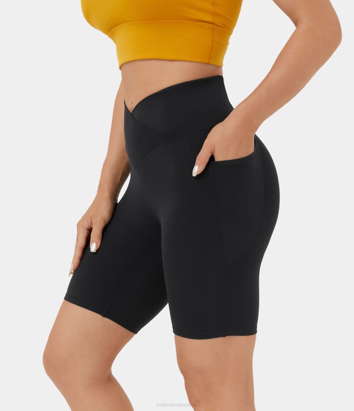 ropa activa negro BBV2NZ1281 mujer Halara Softlyzero pantalones cortos ciclistas de yoga con bolsillo lateral cruzado y cintura alta de 7"