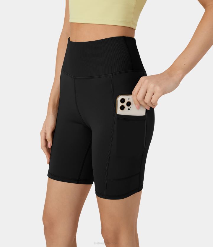 ropa activa negro BBV2NZ1443 mujer Halara pantalones cortos de yoga con bolsillo lateral y cinturilla acanalada de felpa softlyzero de 7"