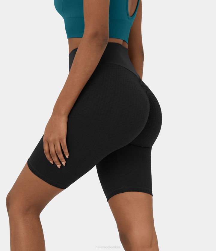 ropa activa negro BBV2NZ1445 mujer Halara shorts ciclistas de jacquard fruncido con cinturilla en forma de V y talle alto sin costuras
