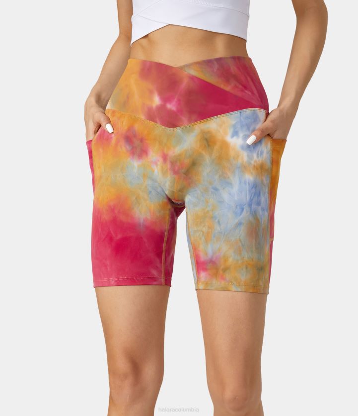 ropa activa original BBV2NZ1301 mujer Halara pantalones cortos de yoga con bolsillo lateral cruzado y teñido anudado de 7''