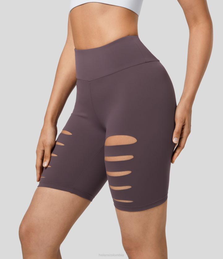 ropa activa púrpura oscuro de la tarde BBV2NZ1417 mujer Halara pantalones cortos de motociclista casuales rasgados de cintura alta 7''
