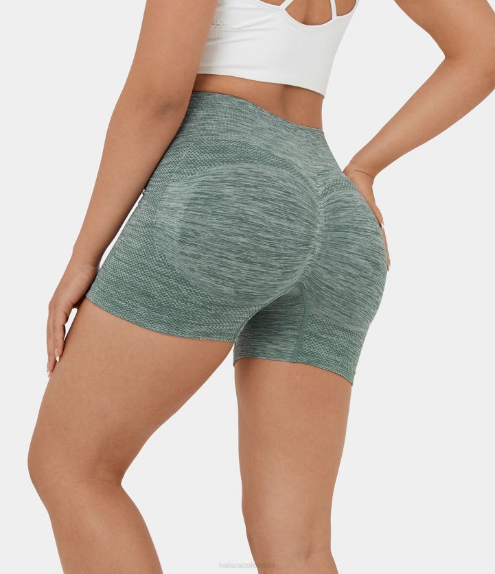 ropa activa verde pino moteado BBV2NZ1426 mujer Halara Shorts ciclistas de yoga de tinte profundo fruncidos con levantamiento de glúteos y talle alto sin costuras, 3,5''