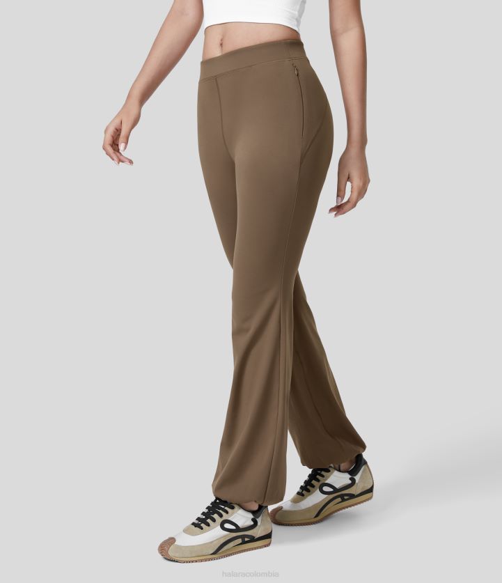 ropa activa Marrón rojizo BBV2NZ94 mujer Halara joggers de yoga con bolsillo lateral con cremallera y talle medio ecológico de Softlyzero