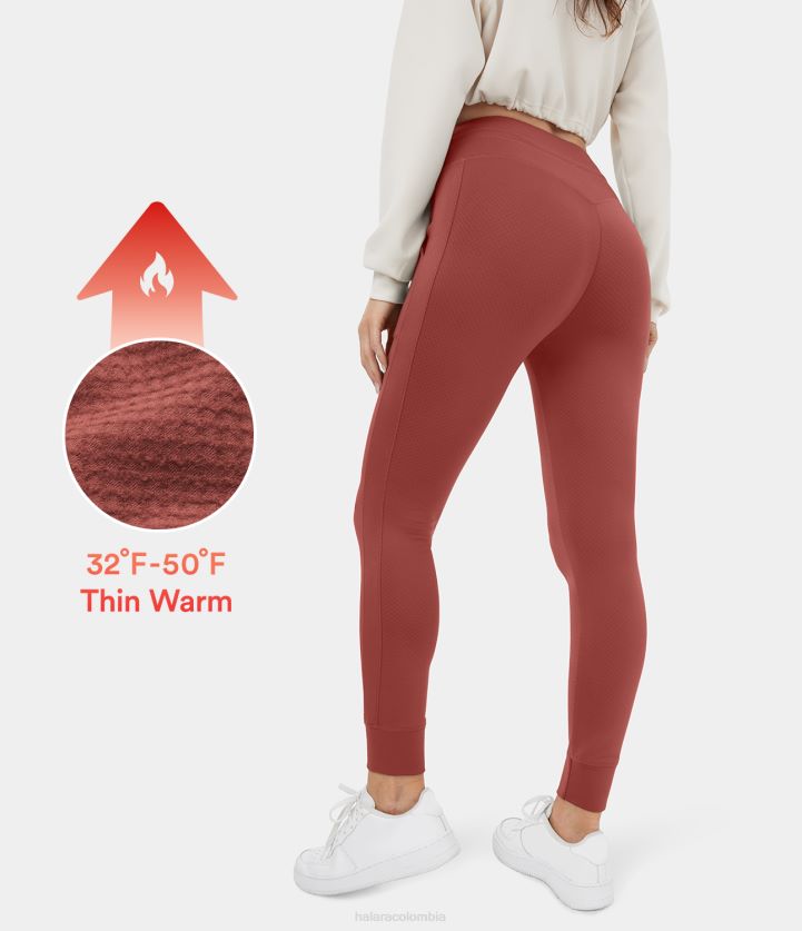 ropa activa Marsala BBV2NZ62 mujer Halara Joggers largos informales de polar liso con bolsillo lateral con cordón y talle alto de polar 3d