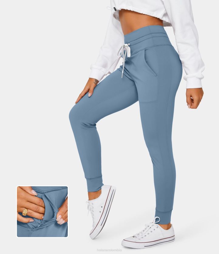 ropa activa Sombra azul BBV2NZ1 mujer Halara Softlyzero - Joggers ventilados de talle alto, con cordón y bolsillo lateral, lisos, de tacto fresco y largos