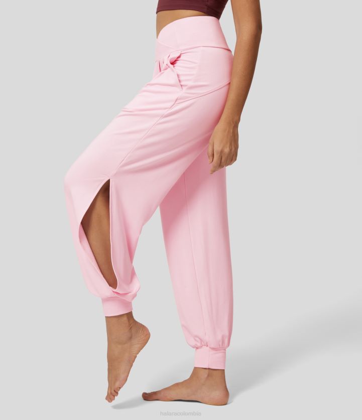 ropa activa apenas rosa BBV2NZ59 mujer Halara pantalones deportivos de baile con abertura y bolsillo lateral plisado cruzado de talle alto