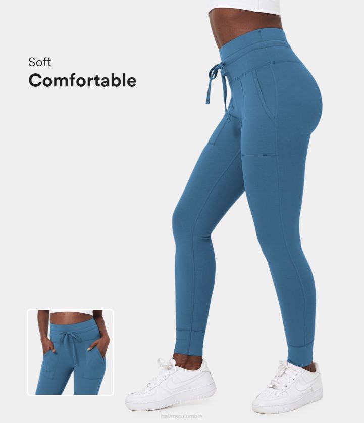 ropa activa azul cielo claro BBV2NZ73 mujer Halara joggers 7/8 de algodón con cordón y talle alto