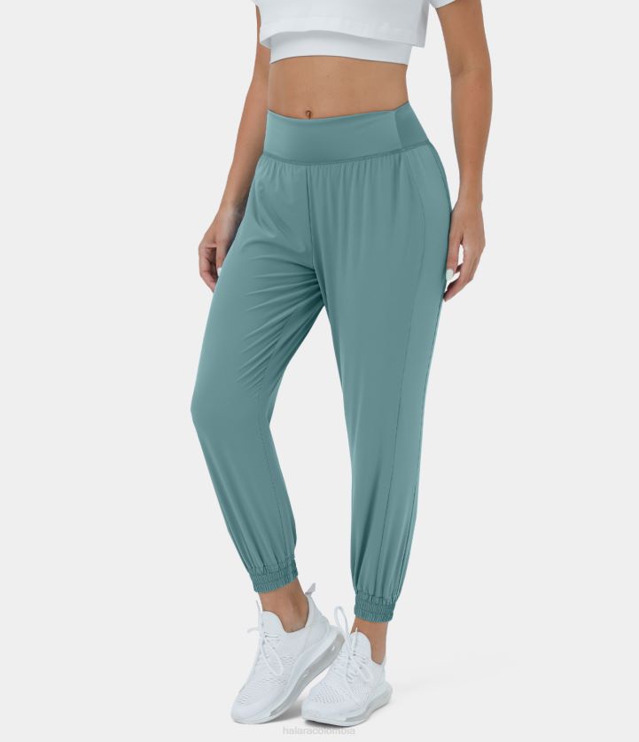 ropa activa azul mineral BBV2NZ90 mujer Halara joggers casuales con panel lateral en contraste y talle alto