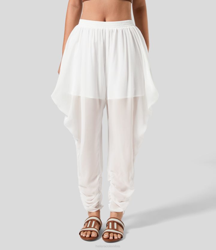 ropa activa blanco BBV2NZ86 mujer Halara Joggers tipo resort 2 en 1 transparentes, fruncidos y de talle medio
