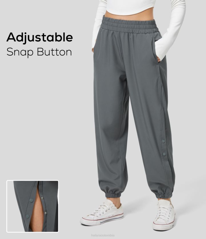 ropa activa gris BBV2NZ87 mujer Halara joggers informales con abertura y botones plicados y bolsillo lateral de talle alto