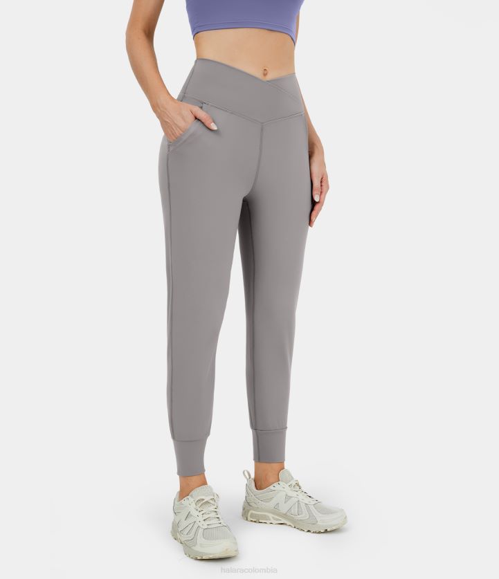 ropa activa gris acero BBV2NZ97 mujer Halara joggers de yoga de talle alto cruzados y bolsillos laterales de felpa de softlyzero