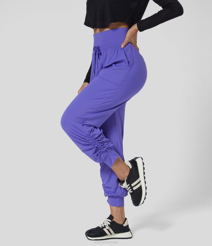 ropa activa lavanda brumosa BBV2NZ20 mujer Halara Joggers informales cónicos hasta el tobillo con bolsillo lateral plisado y cordón de ajuste de talle alto