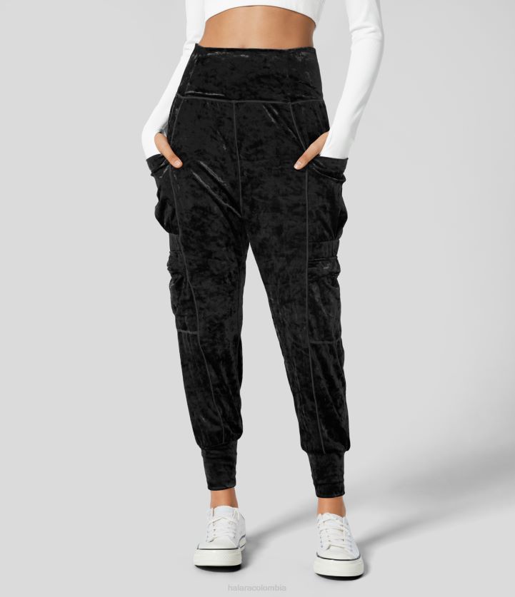 ropa activa negro BBV2NZ46 mujer Halara joggers casuales estilo harén de terciopelo con bolsillo lateral y cintura alta