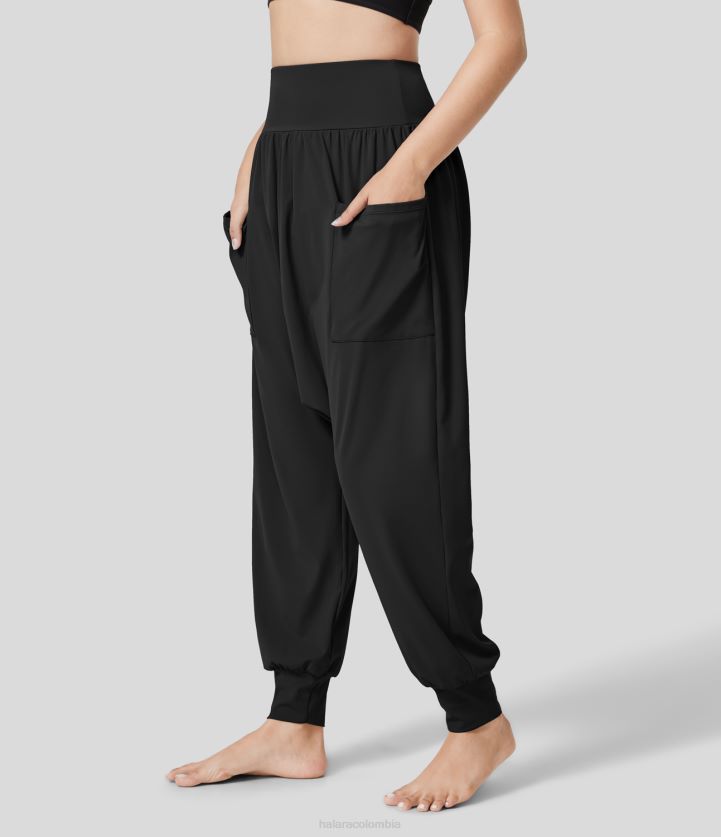 ropa activa negro BBV2NZ53 mujer Halara Joggers de yoga tipo harén con bolsillos laterales plicados y talle alto