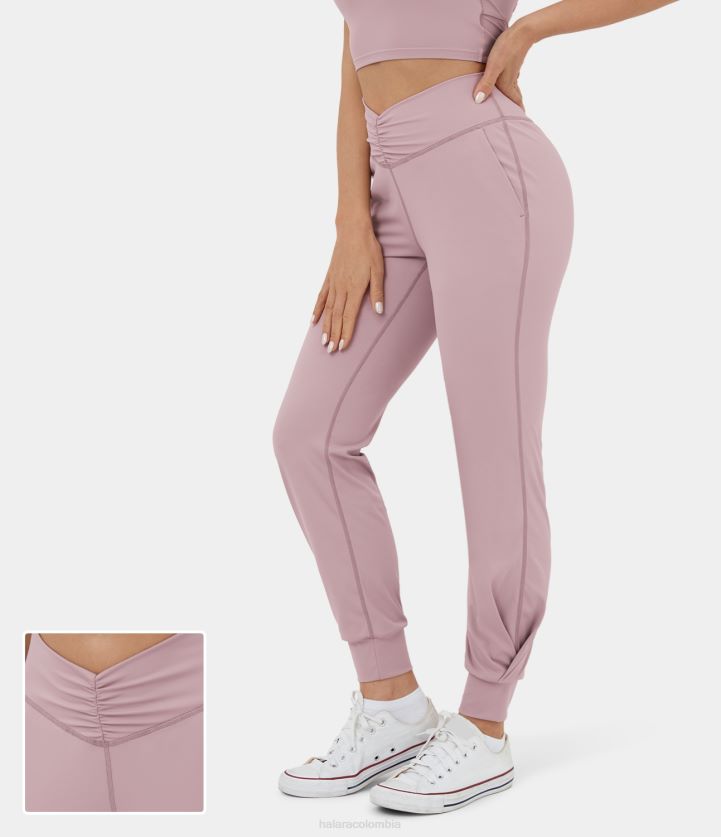 ropa activa nube gris violeta BBV2NZ91 mujer Halara Joggers informales con bolsillo lateral fruncido y cinturilla en forma de V de talle medio