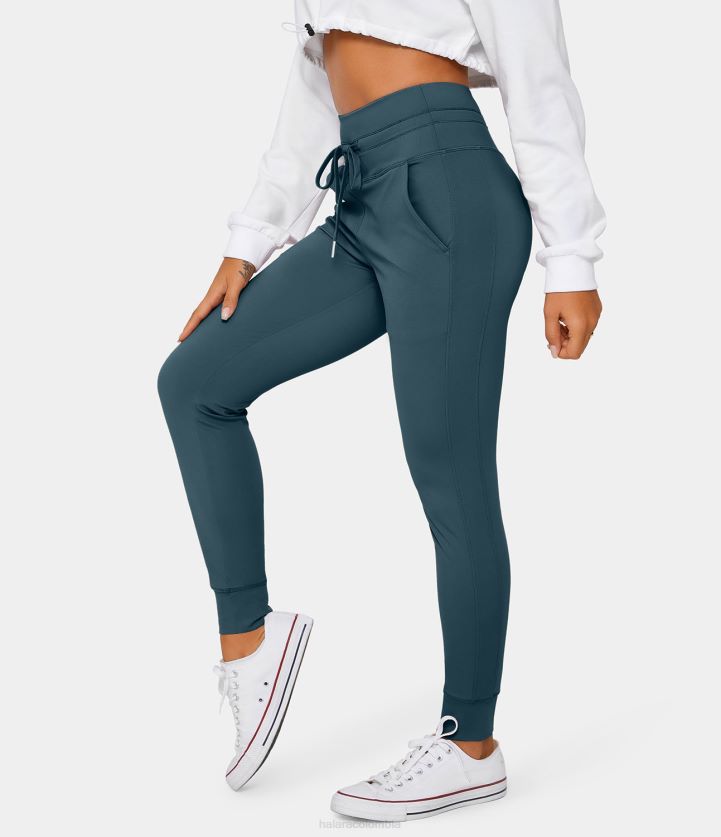 ropa activa tinta verde BBV2NZ6 mujer Halara Softlyzero - Joggers ventilados de talle alto, con cordón y bolsillo lateral, lisos, de tacto fresco y largos