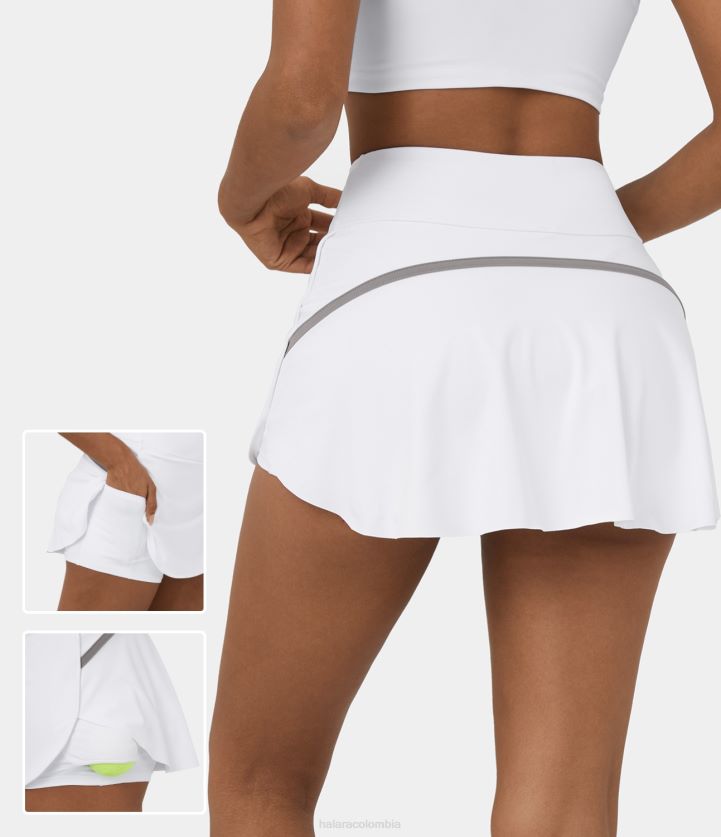 ropa activa blanco BBV2NZ502 mujer Halara minifalda de tenis de tacto fresco 2 en 1 con bolsillo lateral y ribete en contraste de cintura alta aireada de softlyzero