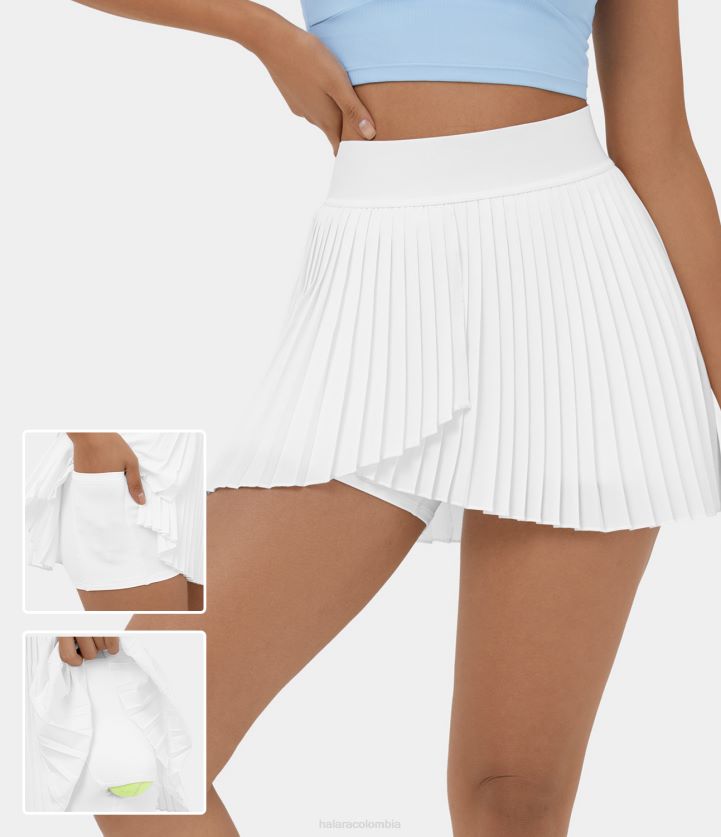 ropa activa blanco BBV2NZ630 mujer Halara Minifalda de tenis de secado rápido plisada con bolsillo lateral 2 en 1 de talle alto y elegante