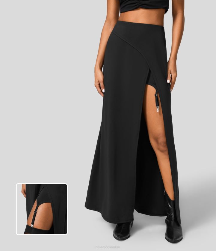 ropa activa negro BBV2NZ549 mujer Halara Falda de trabajo con liga ajustable 2 en 1, cruzada, de cintura alta y con clips metálicos