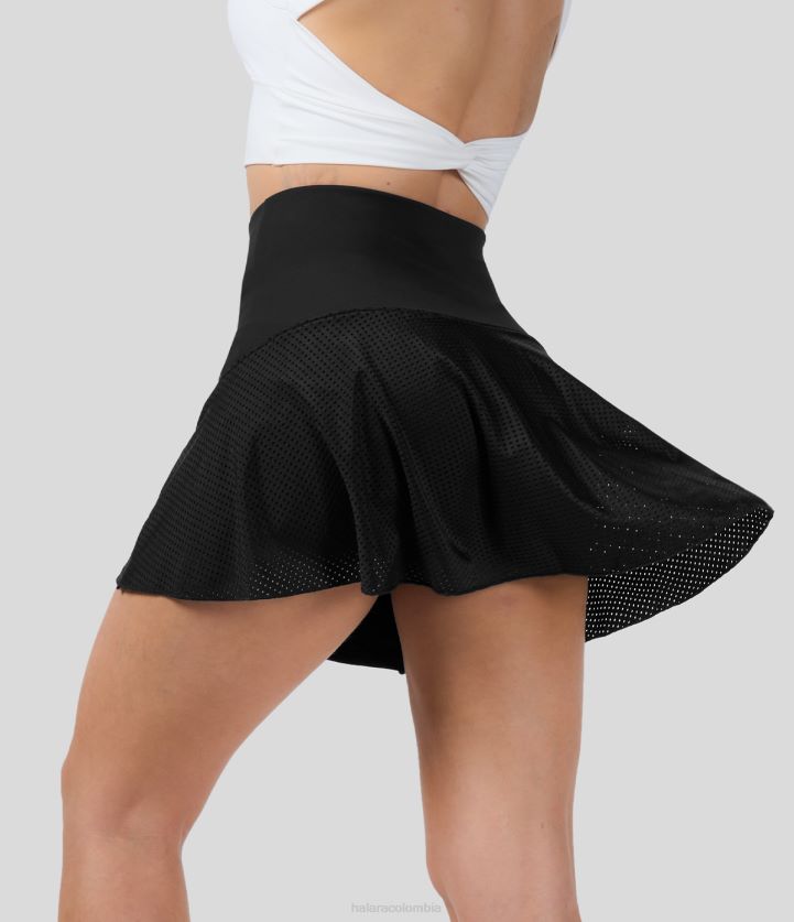 ropa activa negro BBV2NZ611 mujer Halara Minifalda de tenis 2 en 1 con bolsillo lateral y malla en contraste, aireada, de talle alto y tacto fresco de Softlyzero