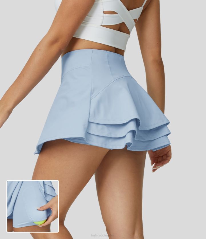 ropa activa ángel cae BBV2NZ527 mujer Halara Minifalda de tenis de tacto fresco 2 en 1 con volantes escalonados en forma de V y cintura alta aireada de softlyzero