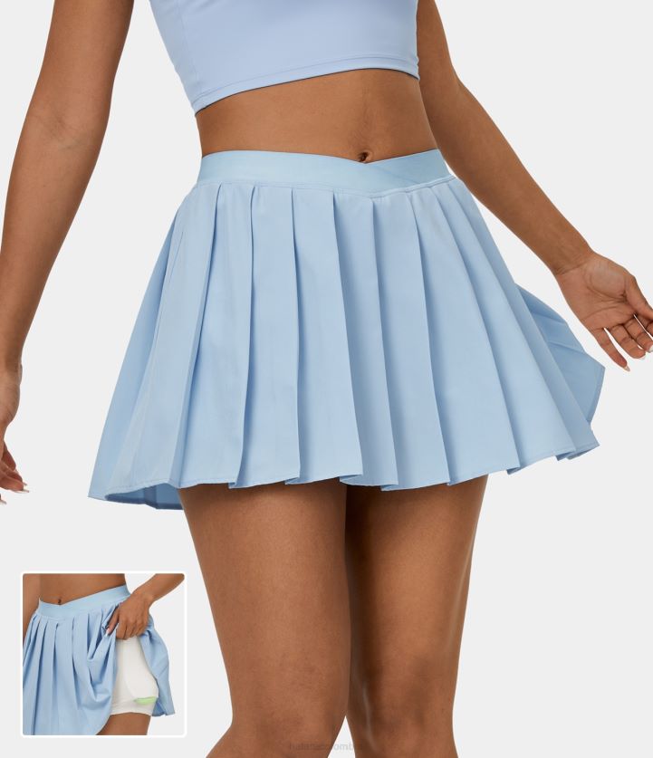 ropa activa onfalodes BBV2NZ613 mujer Halara Minifalda de tenis plisada con bolsillo lateral 2 en 1 cruzada de talle alto