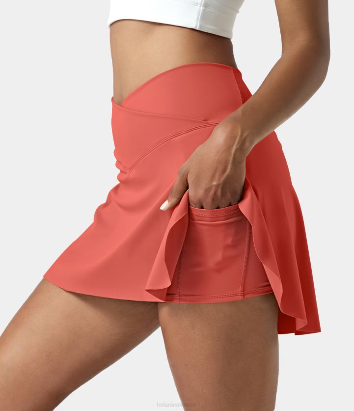 ropa activa rojo imperial BBV2NZ495 mujer Halara falda de tenis de tacto frío con bolsillo lateral 2 en 1 cruzada aireada de softlyzero para todos los días-lucid