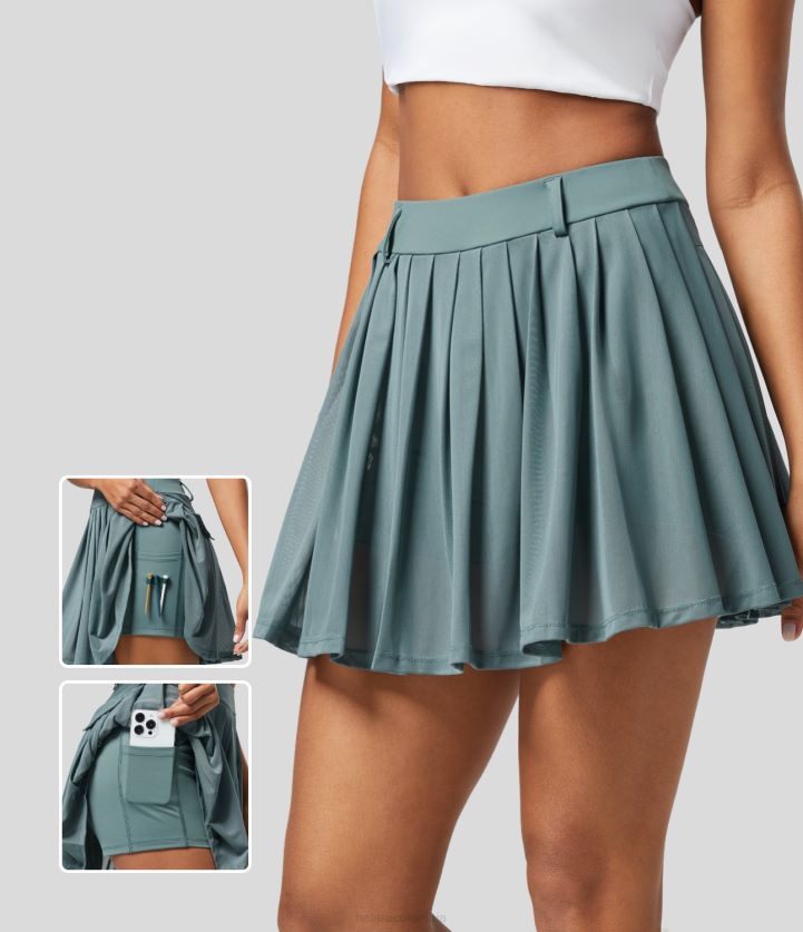 ropa activa turmalina BBV2NZ593 mujer Halara Minifalda de golf de malla en contraste plisada con bolsillo lateral 2 en 1 de talle alto y bolsillo para camiseta de golf