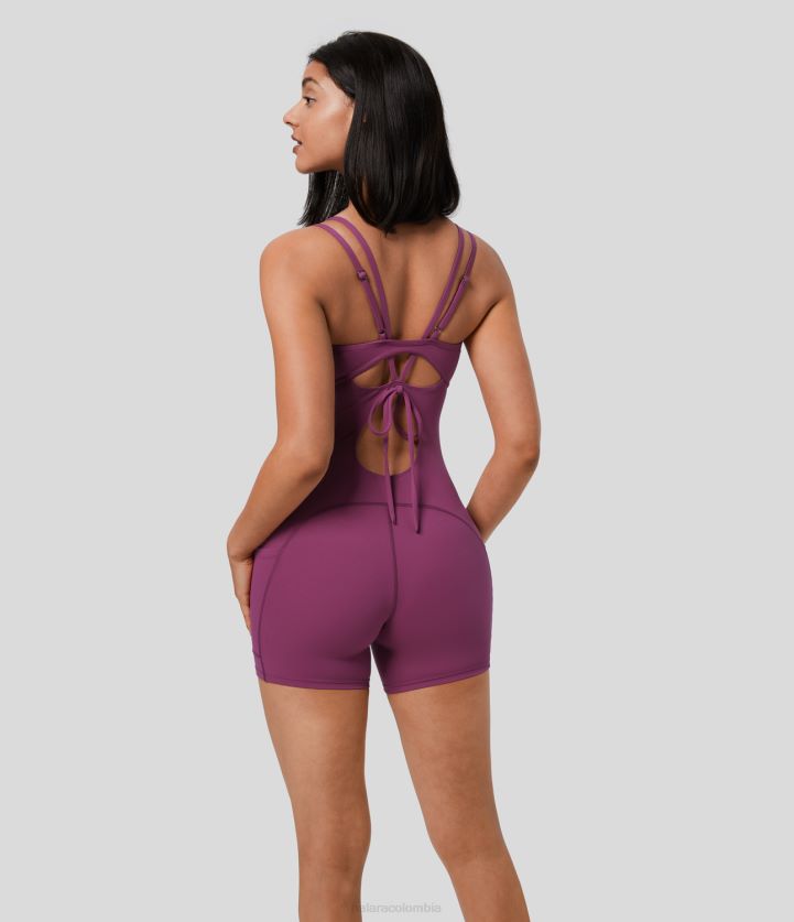 ropa activa ume morado BBV2NZ2110 mujer Halara mameluco de entrenamiento ajustado con bolsillo lateral trasero y correa ajustable sin espalda de Softlyzero