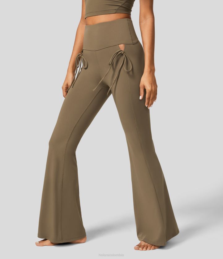 ropa activa Castaño BBV2NZ345 mujer Halara pantalones de yoga ajustados con cintura alta, aberturas y lazo en la parte delantera de softlyzero
