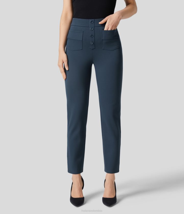 ropa activa Osa Mayor BBV2NZ403 mujer Halara pantalones de trabajo hasta los tobillos con múltiples bolsillos y botones de cintura alta