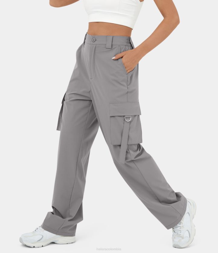 ropa activa Paloma de luto BBV2NZ256 mujer Halara pantalones cargo casuales de pierna recta con múltiples bolsillos y cremallera con botones de cintura alta