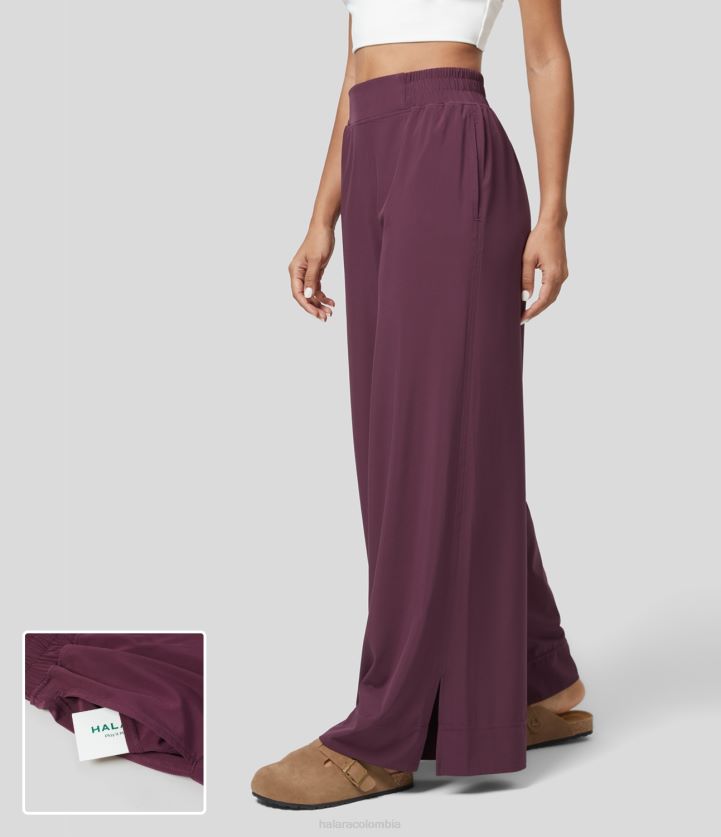 ropa activa amaranto BBV2NZ155 mujer Halara pantalones casuales fluidos de secado rápido con cintura alta y bolsillo lateral, pierna ancha, dobladillo dividido