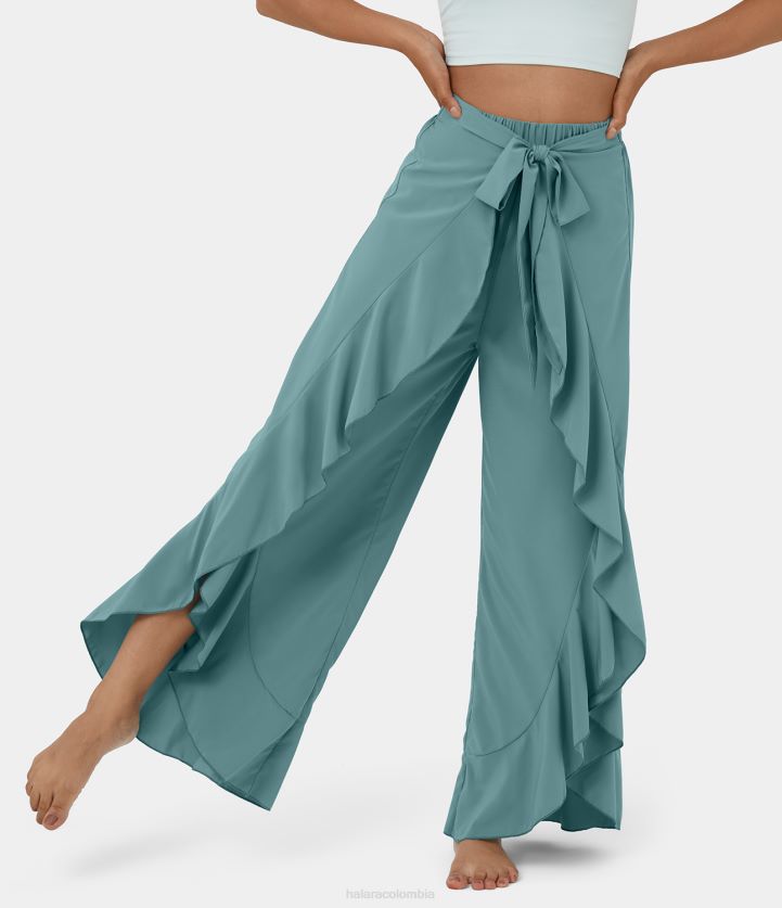 ropa activa azul mineral BBV2NZ479 mujer Halara pantalones de baile fluidos de secado rápido con dobladillo con volantes en la parte delantera y cintura alta